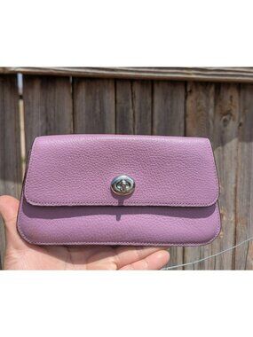 Coach Originals Pebbled Leather Turn Lock Wallet Violet Orchid Silver